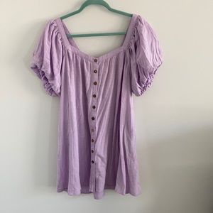 Purple Puff Sleeve Mini Dress